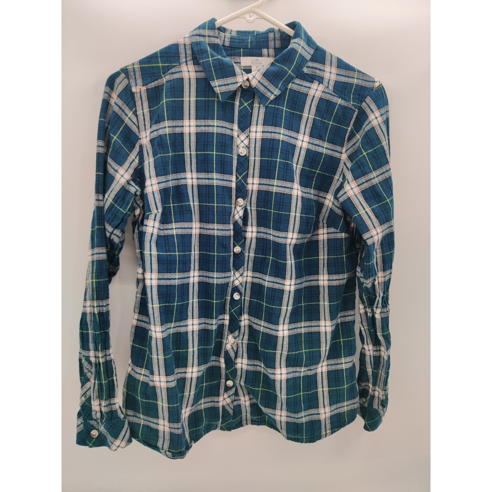 Croft & Barrow Blue Whiteโ Plaid Button Up Shirt Women's Size Medium Long Sleeve